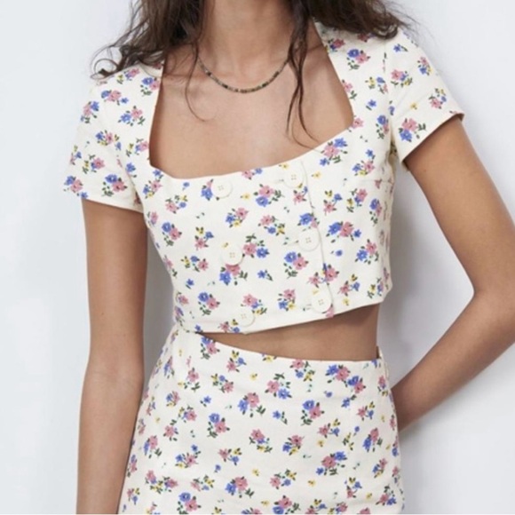 Zara button square neck crop top. NEW - Picture 1 of 5